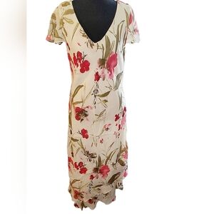 Jolibel Vintage Cream Floral Tiered Ruffle Asymmetrical Flutter Sleeve Y2K Dress